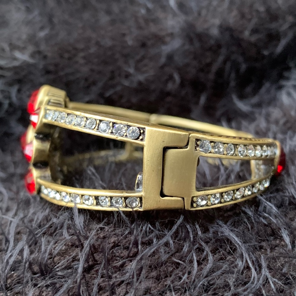 Heidi Daus Sparkly Red Crystal Brass Clamp Vintage Bracelet - Picture 4 of 14